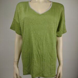 NWT Chico's Spanish Moss green linen sweater trim stitch V-neck tee womens sz 2